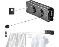 Uitschuifbare Waslijn - Drooglijn Balkon - Kleding Drogen - Dubbele Uittrekbare Lijn - 2x5.1m - Zwart