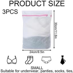 Waszak Driedelige Set - Waszakken met Rits - Mini Waszak 25 x 30 cm - Ondergoed/Sokken/Baby Kleding - Fijnmazig Net - Wasnet — thumbnail 2
