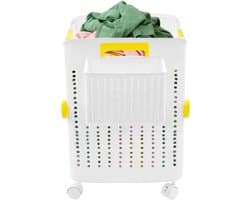Wasmand met Wielen - Opvouwbare Wasbak - Sorteer Kleding - Afneembare Opbergdoos - 47.5 cm Hoog - Wit
