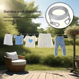 1 stuk - Antislip waslijn van roestvrij staal - Stevige waslijn voor buiten - Multifunctionele stalen draad - Stalen draadriem - Hondenriem voor buiten - voor kamperen, terras, het aanlijnen van huisdieren, binnen- en buitengebruik - Zilver - 10 m — thumbnail 2