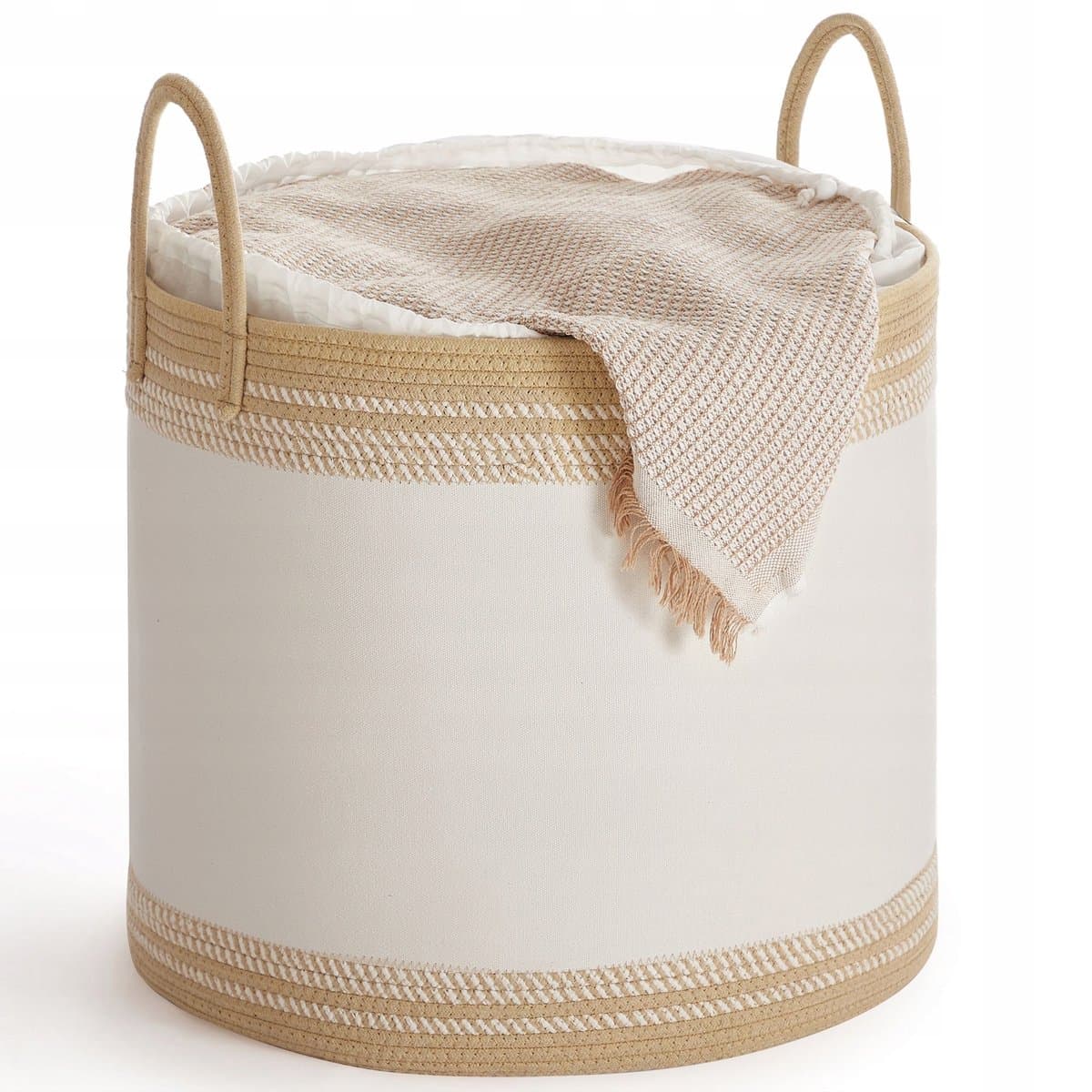 90L Katoenen Wasemmer met Deksel - Beige, geschikt — afbeelding 1