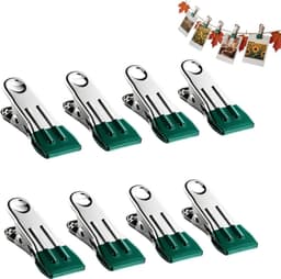 Wasknijpers Roestvrij Staal - Klemmen Kledinghangers - Kleding Drogen - Rubberen Beklede Uiteinden - 8 Stuks - Groen — thumbnail 1