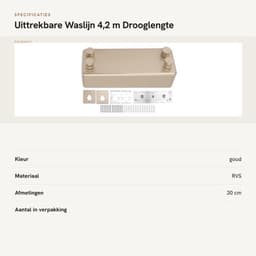 Waslijn Uittrekbaar 4,2 m - Wanddroger - Roestvrij Staal - Compact - 30 kg Draagkracht - Inclusief Bevestigingsmateriaal - Droogrek — thumbnail 2