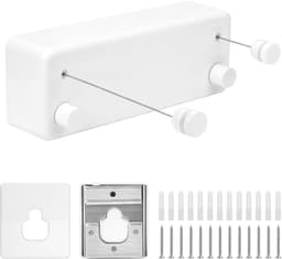 Waslijn uittrekbaar - Wit - 4,2 meter - Wandgemonteerde waslijn met 2 lijnen - Voor balkon en wasruimte — thumbnail 1