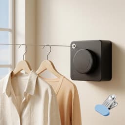 Waslijn 4,2 m voor wandmontage, stalen kern, zwart | Intrekbare waslijn voor balkon, badkamer en wasruimte; naar keuze zonder boren of met schroeven te monteren — thumbnail 1