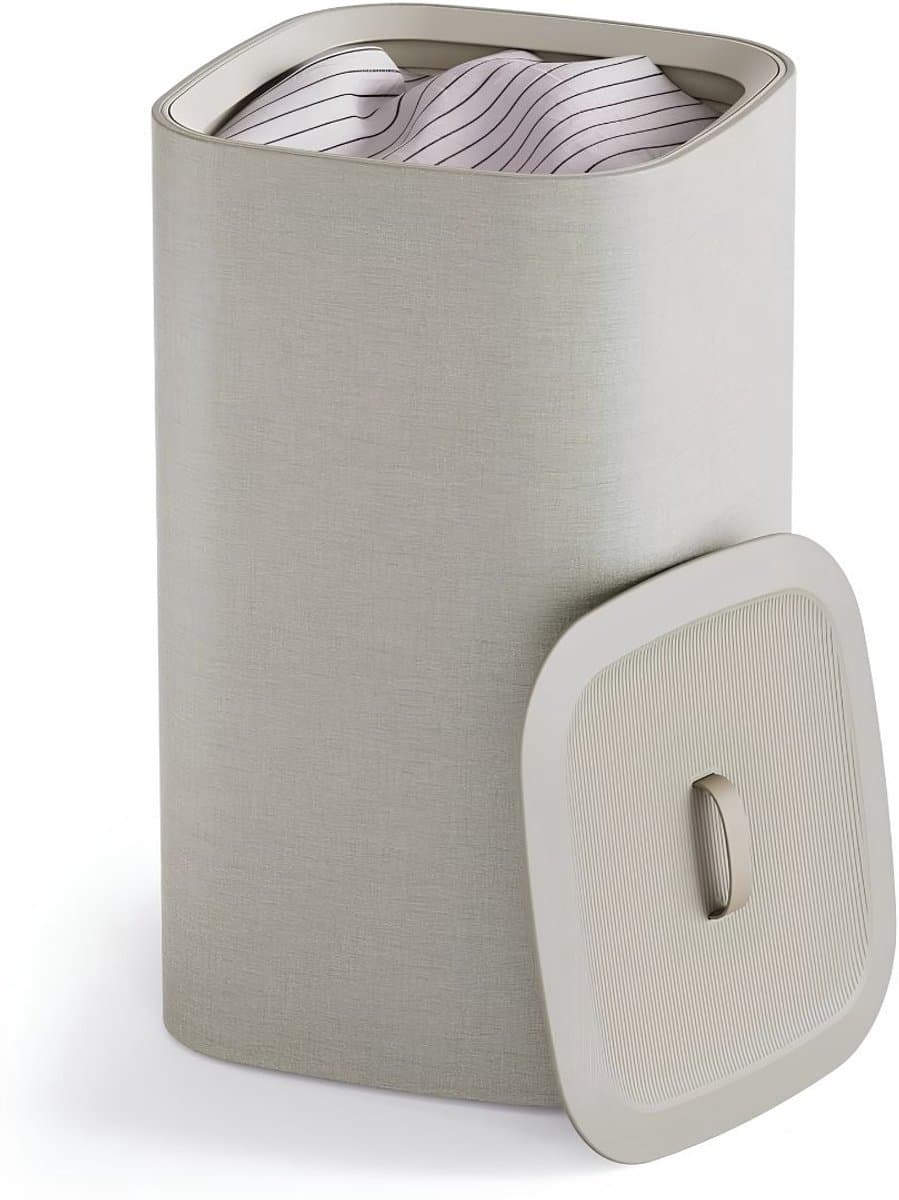 SP® Wasmand - 60L Wasmanden - Wasmand Met Deksel - Wasbox - Beige - 40cm x 40cm x 71cm — afbeelding 1