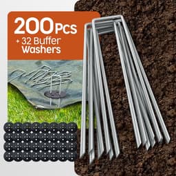 SnelShoppen - Tuinpinnen 200 stuks + 32 washers voor onkruiddoek, grondankers voor kamperen en kunstgras, robuust, gegalvaniseerd staal — thumbnail 4