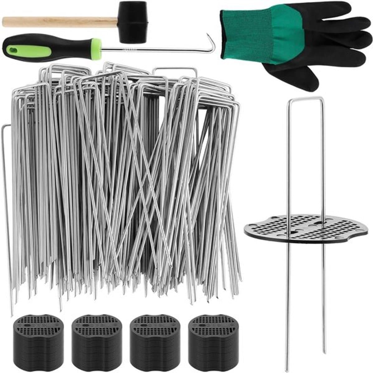Grondankers en bufferschijven set voor tuin met haringen en accessoires - 100 stuks — afbeelding 1