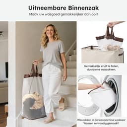 JCP® Wasmand - 180L - Wasmand met Deksel - Wasmand 4 Vakken - Beige - 58cm x 40cm x 71cm — thumbnail 2