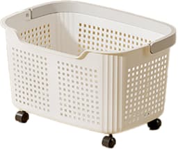 Wasmand - Wasmand met wielen - Wasbox - Wasmand badkamer -Opbergmand - Wassorteerder - Kunststof Wasbox - Wasmand voor Badkamer, Slaapkamer, Wasruimte - 36 x 26 x 19,5 cm - Crèmewit — thumbnail 1