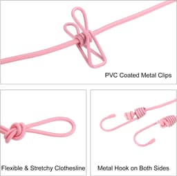 Waslijn - 1,8M - Uitschuifbare Waslijn - Inclusief Wasknijpers - Waslijndraad - Drooglijnen - Waslijn Camping - Reiswaslijn - Roldrooglijn - Wasdraad - Voor Reizen Vakantie Hotel Outdoor - Draagbaar - 1 stuk - Roze — thumbnail 4