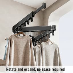 Dailygoods Aan de muur gemonteerd opvouwbaar droogrek, intrekbare kledinghanger, opvouwbare aluminium kleding voor balko — thumbnail 4