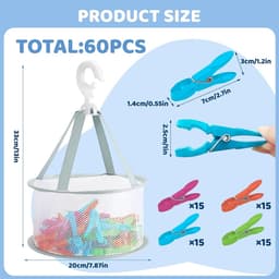 Thijox - 60 Stuks Wasknijpers met Mand - Windbestendige Plastic Wasknijpers Groot voor Kleding en Sokken - Inclusief Opbergnet en Kleurrijke Knijpers — thumbnail 4
