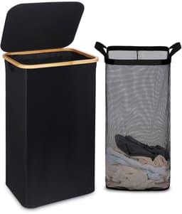 Omgoods - XXL Wasmand met Deksel 120L - Vouwbare Opbergtas van Oxford met Bamboe Handvatten — thumbnail 1