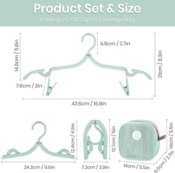 18-delige Reiskledinghanger - Opvouwbare kledinghanger - Kledingklem - Reisaccessoire - Draagbaar,Inclusief Opbergzak,6 kledinghangers en 12 clips - Plastic - 42,6×21 Cm - Geschikt voor reizen, kamperen, hotelverblijven en studentenkamers - Grijs — thumbnail 2
