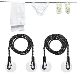 2-pack - Waslijn - Elastische reiswaslijn - Droogtouw - Elastisch ontwerp zonder clips - Inclusief zuignappen en haken - Draagbare waslijn voor thuis, kamperen, hotels en buiten - 1,5 m - Rekbaar tot 2,5 m - Zwart — thumbnail 1