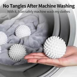 6 stuks, herbruikbare wasballen voor wasdroger & wasmachine - vervanger van wasverzachter, anti-klonteren, snellere droging voor donsjassen & kleding (Wit, Blauw, Paars) — thumbnail 5