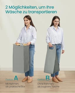 Wasmand 3 vakken, bamboe, wasverzamelaar 150 l, wassorteerder, met plank, waszak, kleine zijzakken, wasrek, 3 x 50 l, 94 x 33 x 78 cm, duifgrijs RLH115G01 — thumbnail 3