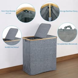 VALI® Wasmand - 140L - Wasmanden - Wasmand 2 Vakken - Grijs - 44cm x 33cm x 4cm — thumbnail 2