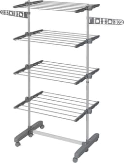 Grijze Wastoren 142 x 55 x 172 cm, Wasrek met 5 Niveaus, Opvouwbaar Droogrek met 6 Wielen, Inklapbaar Wasdroogrek, Verstelbare Etages, Sokkenhouders, Kledingrek voor Wasgoed, Badkamer en Balkon — thumbnail 3