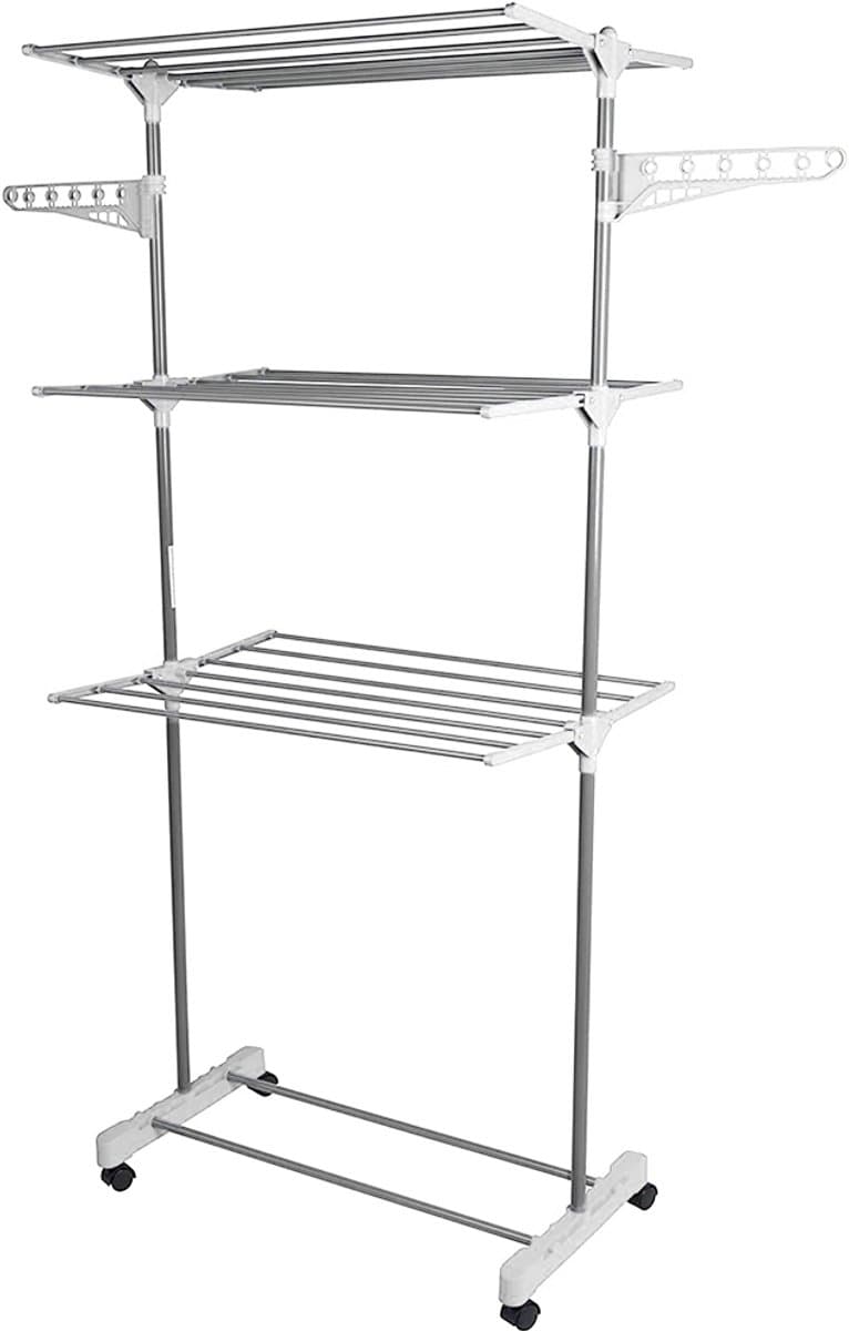 PIPIPOXER- Wasrek Inklapbaar-Droogrek-Staand Droogrek Inklapbaar-Wastoren-Ruimtebesparend Wasrek -75x44x158 CM-Ecologisch Was Drogen - Droogrek op Wielen - grijsachtig wit — afbeelding 1