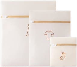 Solidchoice - Set van 3 wasnetten voor wasmachine, dikke waszak met geel borduurwerk, fijn net, anti-vervorming, ritssluiting, bescherming voor delicate kleding, 3 maten — thumbnail 1