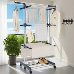 Solidchoice - Dailygoods Droogrek 3-laags verstelbare rollende washanger met opvouwbare vleugels Grote kledingdroger met zwenkwielen — thumbnail 4