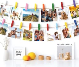 Kleurige Houten Kledingknijpers 7 cm - 50 Stuks Foto Clips met 10 m Jute Touw voor Kinderen, Knutselen en Verjaardagsdecoratie — thumbnail 3