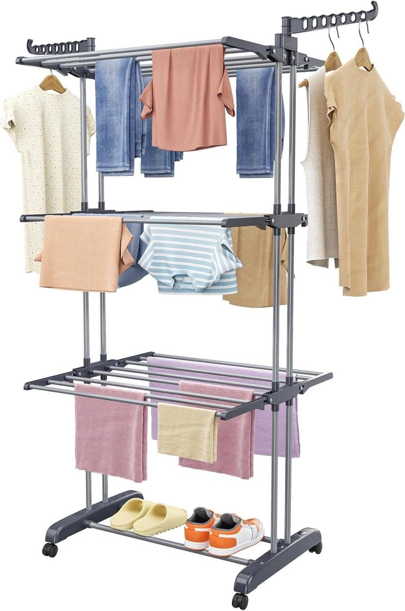Droogtoren - Wasdroger rek - Kleding Drogen - 6 Inklapbare Vleugels - 50 x 75 x 171 cm - Grijs — afbeelding 1