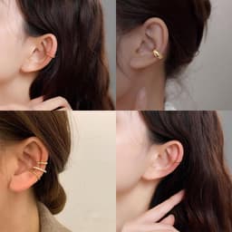 4 stuks Ear Cuff 14K Gold Clip Oorbellen Ear Cuff Earclips Dames Zonder Gepiercede Oren Fake Helix Kraakbeen Oorbellen Fake Piercing Ear Clip Zilver — thumbnail 2