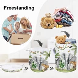 Dieren Kinder Wasmand Opvouwbaar voor Jongens Meisjes Giraffe Leeuw Groot Kleding Speelgoed Opbergmand voor Kinderkamer Bad, Aap, 63L — thumbnail 2