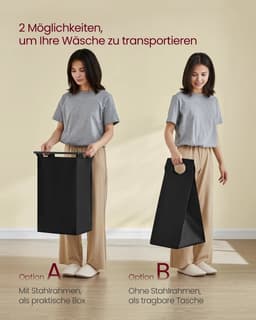 Joorly Wasmand 3 vakken - Wassorteerder - Wasmandtafel - Tafel met 2 planken - Voor Badkamer en Wasruimte - 92,5x33x92cm — thumbnail 3