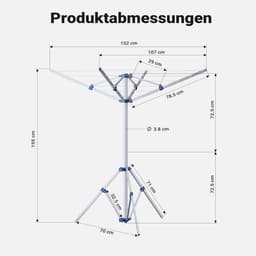 droogmolen 16 m waslijn met 4 armen waslijn wasrek aluminium 155cm hoog drooglijn — thumbnail 5