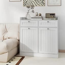 Emvae Wasmand Kast - Wasmand met Kantelbaar Vak - Badkamerkast met Lade, Bovenplank en Uitneembare Stoffen Waszak - 79 x 40 x 80 cm - Hout — thumbnail 3