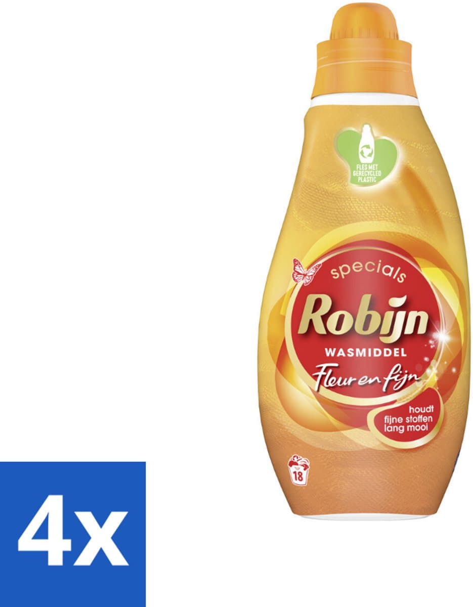 4 x Robijn Specials - Fleur & Fijn - Vloeibaar Wasmiddel - 18 Wasbeurten - Wasmiddel - Vloeibaar Wasmiddel - Wasmiddel Voor Gekleurde Was - Wasmiddel Voor Fijne Stoffen - Biologisch Afbreekbaar Wasmiddel — afbeelding 1
