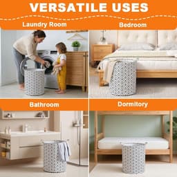 Wasmand - Katoenen Wasmand - 40×50cm - Opbergmand - met Handgrepen - Opvouwbare Opbergmand - Wassorteerder - voor Speelgoed en Wasgoed - Wit — thumbnail 5