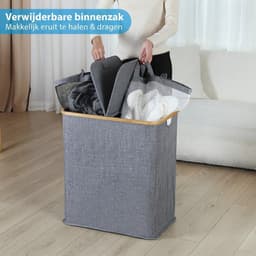 Lìon® Wasmand - 140L - Wasmanden - Wasmand 2 Vakken - Grijs - 44cm x 33cm x 4cm — thumbnail 4