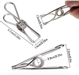Metalen wasknijpers - 100 stuks - Opberghaken - Windbestendige enkele clip - Multifunctionele veerklem - Roestbestendig en stevig - Geschikt voor het vastklemmen van kaarten of foto's - 5,7 cm draadklem - Roestvrij staal — thumbnail 2