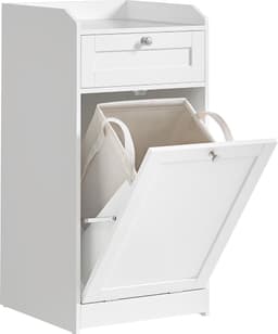 Badkamermeubel, wasmand, opbergkast, met afneembare binnenzak met handgrepen, 1 lade en 1 wasmand, 40 x 40 x 80,2 cm, wolkenwit BBC741W01 — thumbnail 2