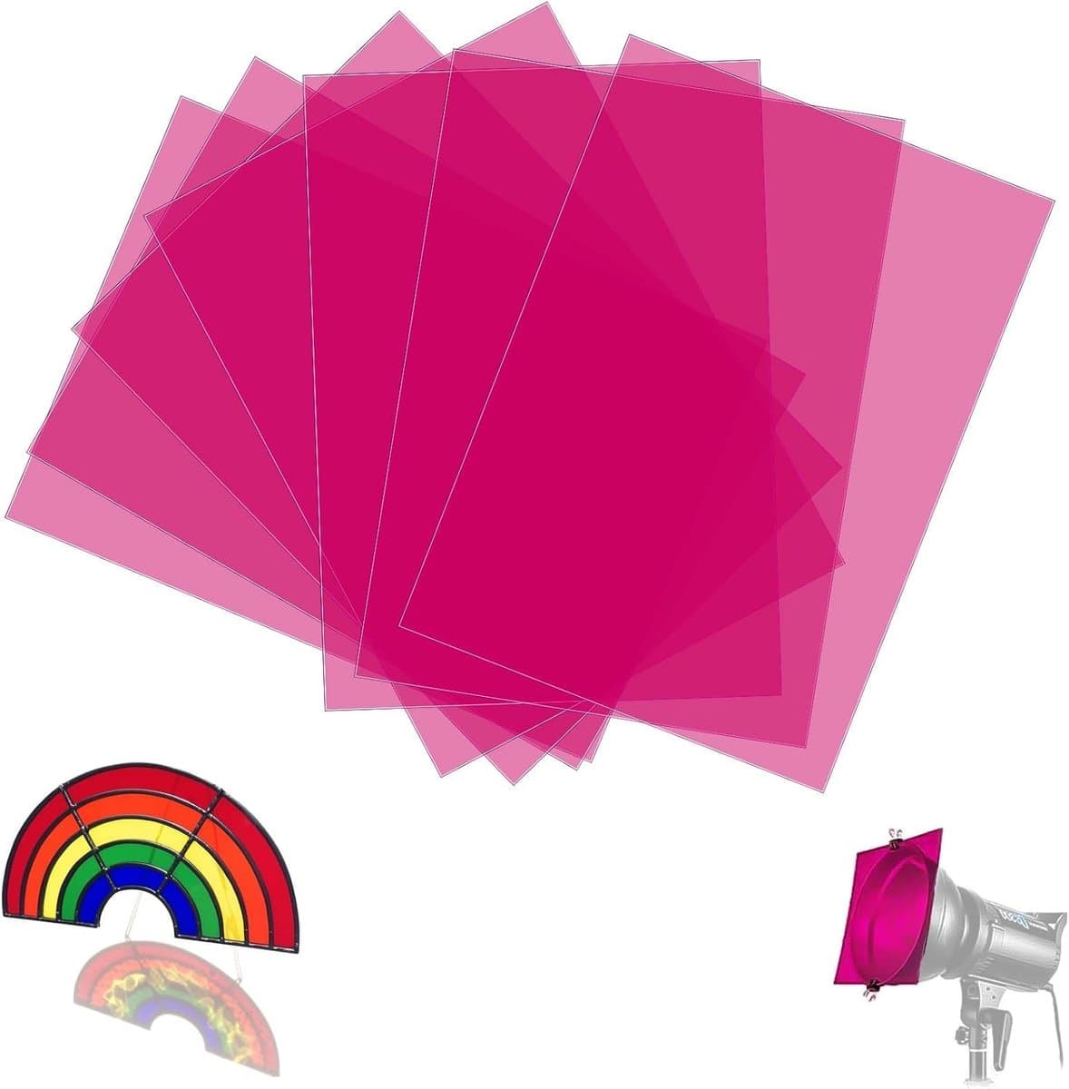 7 stuks filters A4 29,7 x 21 cm gelatine fuchsia transparant boven elkaar stapelbaar voor ledlicht Studio Flash kleurcorrectie, doe-het-zelf — afbeelding 1