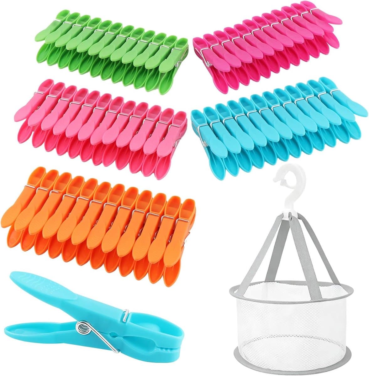 Wasknijpers, 60 stuks wasknijpers van kunststof met stevige buitenringveer voor waslijn, wasknijpers, multicolor wasknijpers, windfes voor handdoek, kleding sokken — afbeelding 1