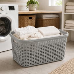 Plasticforte Wasmand - 3x - 35 liter - rotan - licht grijs - kunststof - 53 x 36 x 26 cm - draagmand - met handvatten - lichtgewicht — thumbnail 5