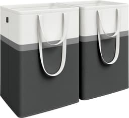 Set van 2 wasmanden, opvouwbare wasmanden, waszakken van 110 liter met korte en lange handgrepen, gemakkelijk te dragen en schoon te maken, vrijstaand, inktzwart LCB210B01 — thumbnail 2