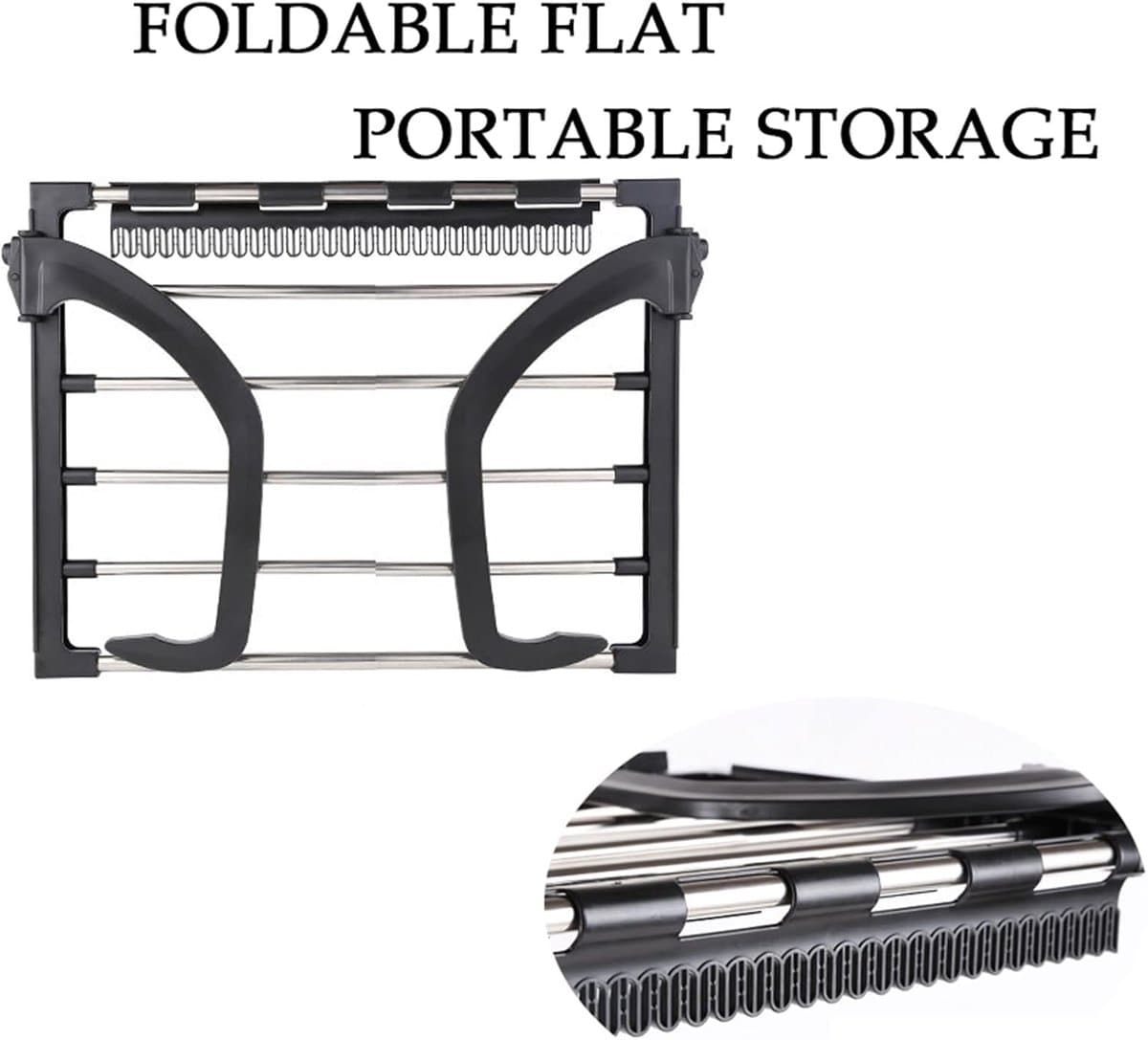 Radiator Droogrek Opvouwbaar – Hangend Kleding Droogrek – Wasrek voor Radiator Deur Balkon & Badkamer – Met Verstelbare Haken en Sokclips – RVS – Zwart — afbeelding 1