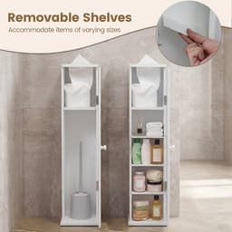 SureDeal® - Badkamerrekk - Vrijstaand Tissue Kast - Afneembare Planken Wit - 17x16x69 cm - Wit — thumbnail 4