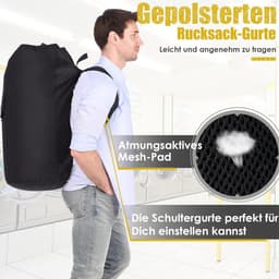 Waszak voor op reis, vuile was, XXL, 115 liter, waszak met 2 gevoerde schouderbanden, waterdichte waszak, opvouwbare opbergzak, dagrugzak, plundry bag — thumbnail 3