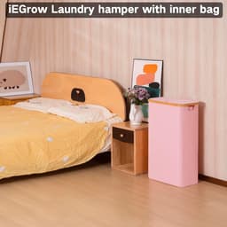 iEGrow Wasmand 75 liter met wasbare en afneembare binnenzak, smalle wasmand voor het opbergen van kleding, speelgoed, handdoeken (roze) — thumbnail 2