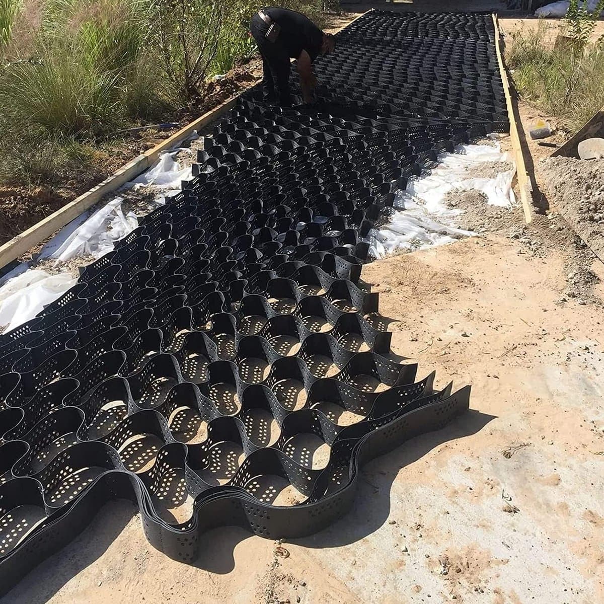 Grond Stabilisator Rooster - Oprit Stabilisatie - Buitenruimte Versterken - Hoge Belasting Capaciteit - 3x4 Meter - Zwart — afbeelding 1