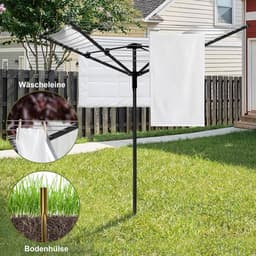 Droogmolen Buiten - Wasdroger Tuin - Kleding Drogen - Grote Capaciteit - 50 Meter Waslijn - Zwart — thumbnail 2