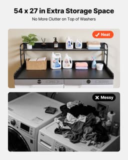 VEVOR Wasmachine Droger Countertop met Plank, 137 X 69,9 cm Houten Wasmachine en Droger Topper met Rand en 2 Haken, Wasmachine Topper voor Waskast Pantry Counter Organisatie en Opslag, Zwart — thumbnail 4